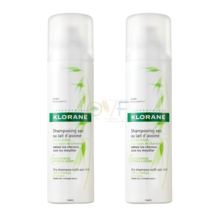 Klorane Capelli Linea Latte D'avena Protettivo Districante Shampoo Secco 2x150ml