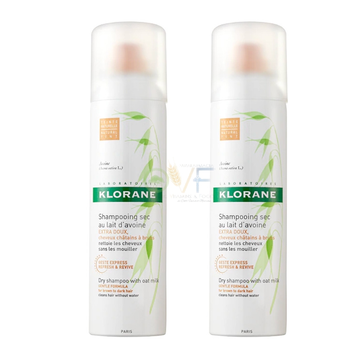 Klorane Capelli Linea Latte D'avena Shampoo Secco Capelli Castani 2x150ml